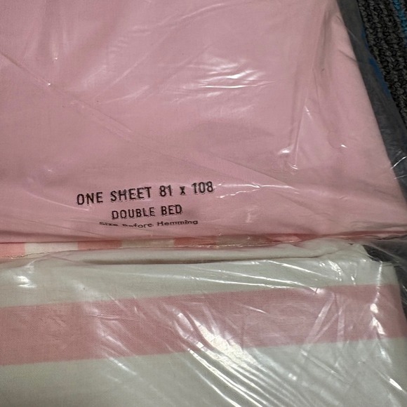 Vintage Stevens Fine Combed Percale Pink Stripe Double Bed Sheet Set New - Picture 2 of 7